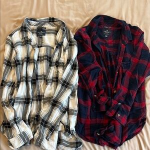 American Eagle Outfitters White and Red Button Down Shirt - set of 2